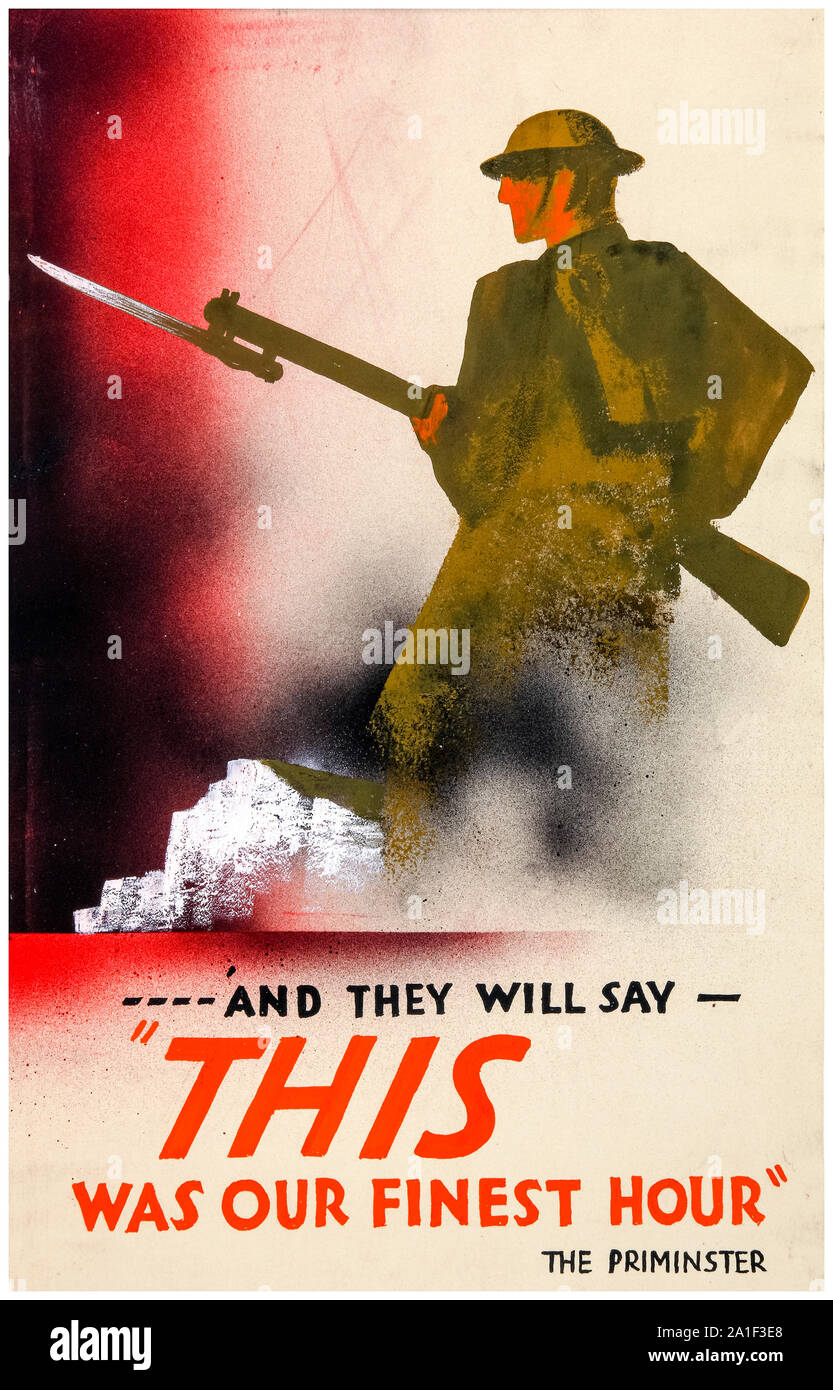 Britische, WW2, Krieg, und er wird sagen: "Das war unsere Stunde', (Soldat und weißen Klippen von Dover), motivational Poster, 1939-1946 Stockfoto