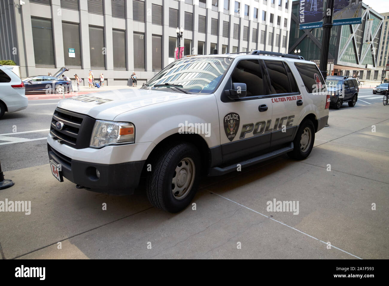 Ford suv Amtrak Polizei Fahrzeug außerhalb der Union Station Chicago Illinois Vereinigte Staaten von Amerika Stockfoto