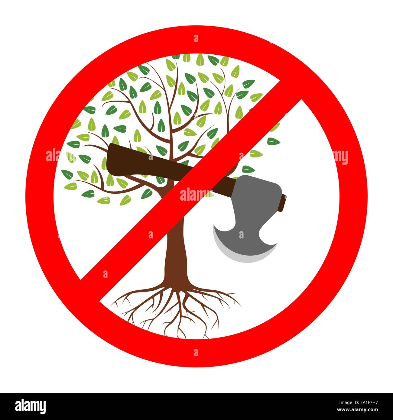 Stop nach unten schneiden lebende Bäume für. Bäume verboten. Keine cut oder nicht cut Konzept Symbol für Ihr Design. Vector Illustration. Stock Vektor