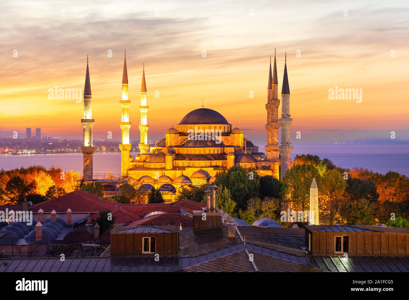 Sultan Ahmet Moschee und den Sonnenuntergang Farben, Istanbul, Türkei Stockfoto