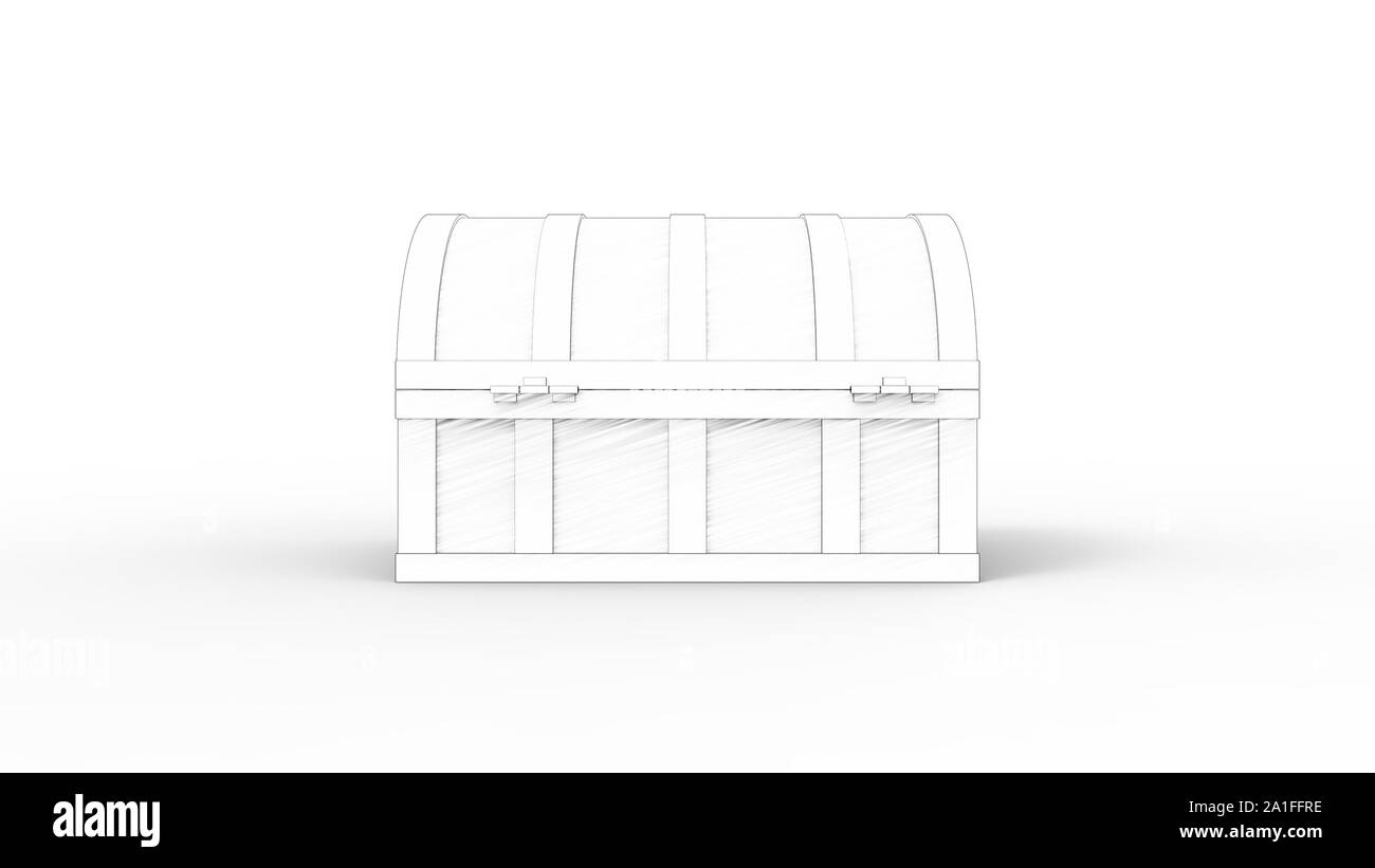 3D-Rendering für eine Schatztruhe in Weiß studio Hintergrund isoliert Stockfoto