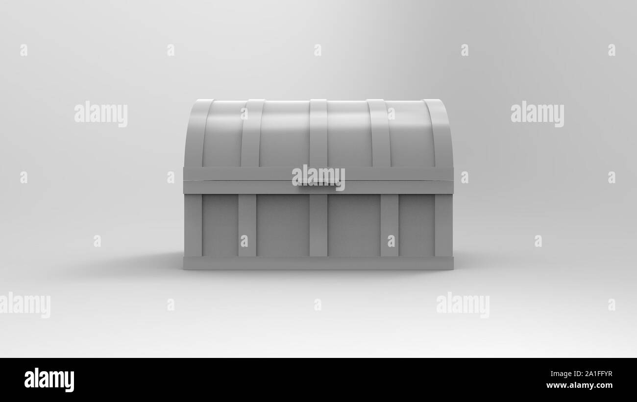 3D-Rendering für eine Schatztruhe in Weiß studio Hintergrund isoliert Stockfoto