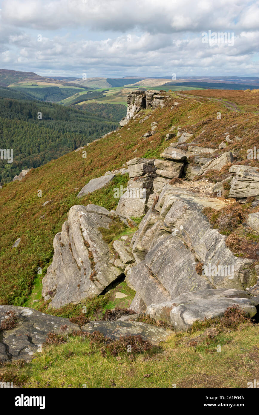 Sonnigen Tag im September auf Bamford Kante im Peak District National Park, Derbyshire, England. Stockfoto