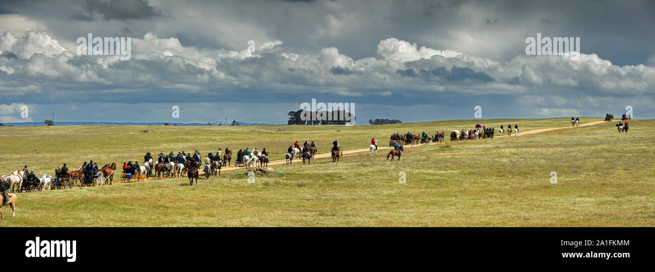 Ein Pferd Wallfahrt im Alentejo. Pferd Menschen praktizieren horsemanship als Ausdruck von Tradition, Kultur und Glauben durch die Wallfahrt auf dem Pferd. V Stockfoto