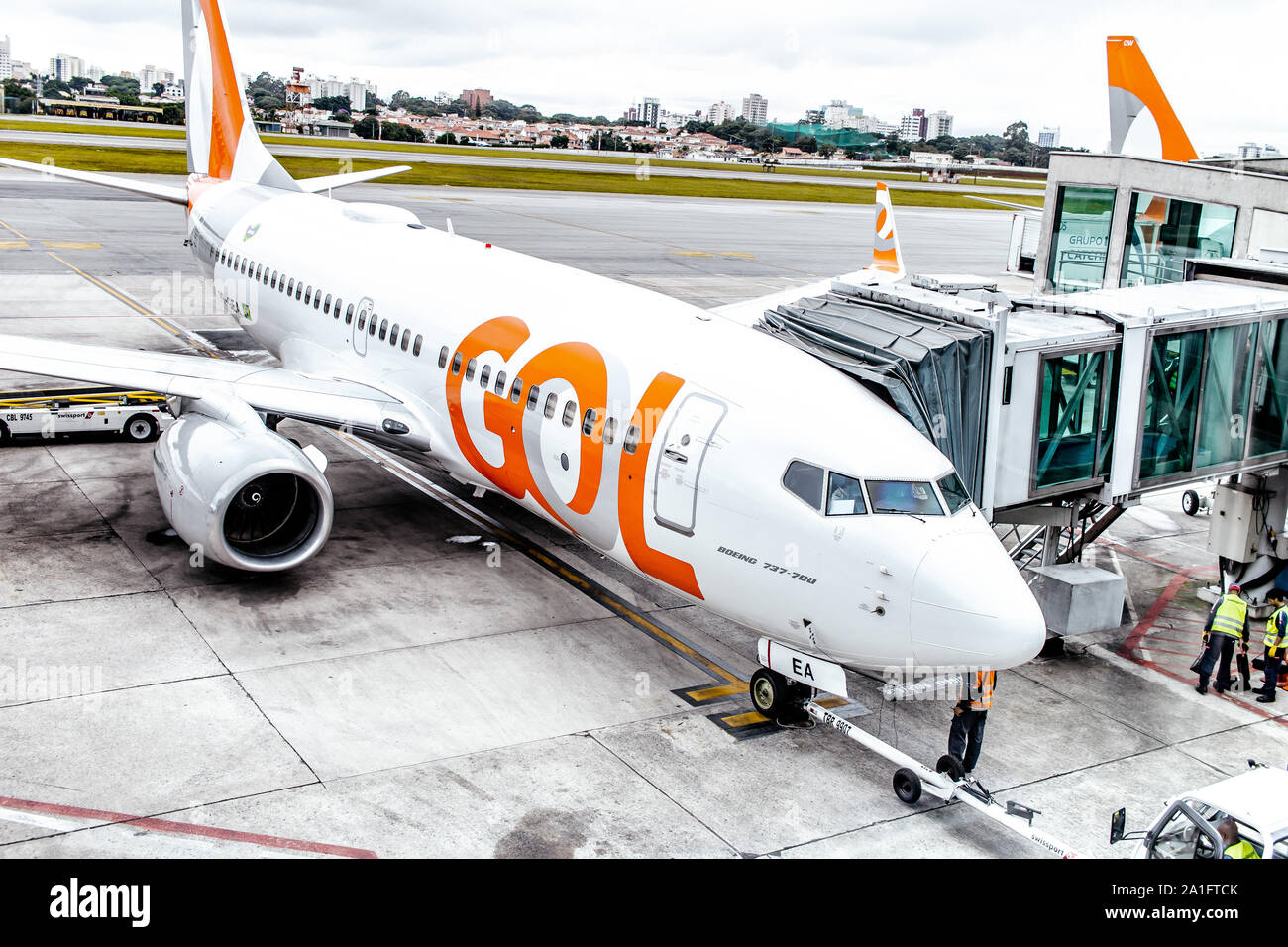 Foto am Flughafen Congonhas Sao Paulo-Brazil im Monat März 2019. Boeing737-700 Flugzeuge von Gol. Stockfoto