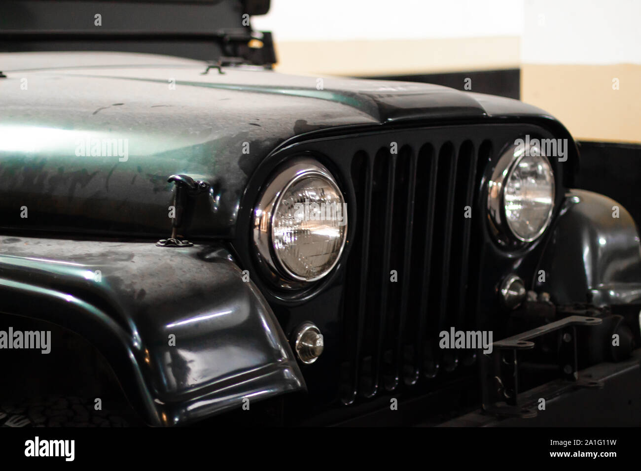 Front end Foto von einem berühmten klassischen Willys Jeep Fahrzeug Stockfoto