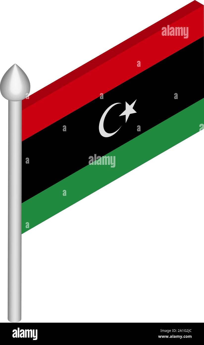 Isometrische Darstellung der Fahnenmast mit Libyen Flagge Stock Vektor