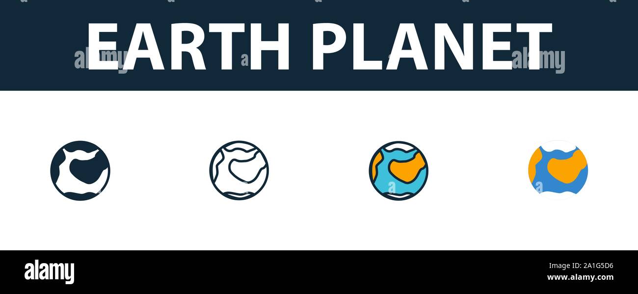 Erde - Planet Symbol gesetzt. Vier einfache Symbole in verschiedenen ...