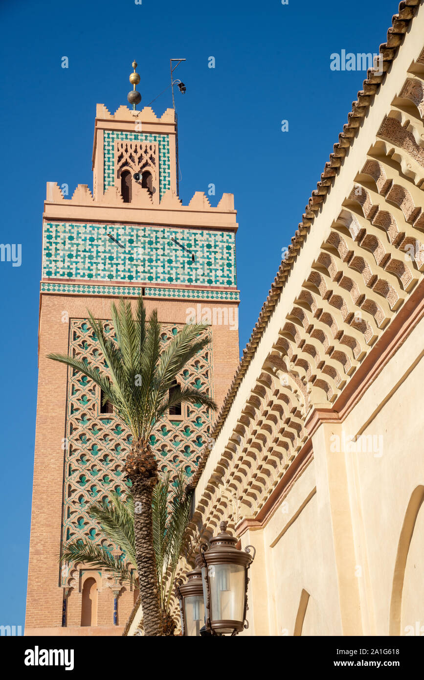 Minarett der Moschee El Mansour in Marrakesch in Marokko Stockfoto
