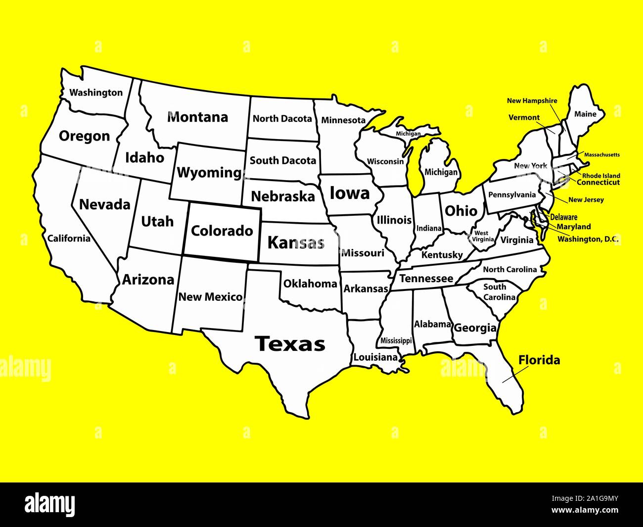 Vektor Karte der Vereinigten Staaten von Amerika mit vollem Namen von Staaten. Vector eps Abbildung 10 Stock Vektor