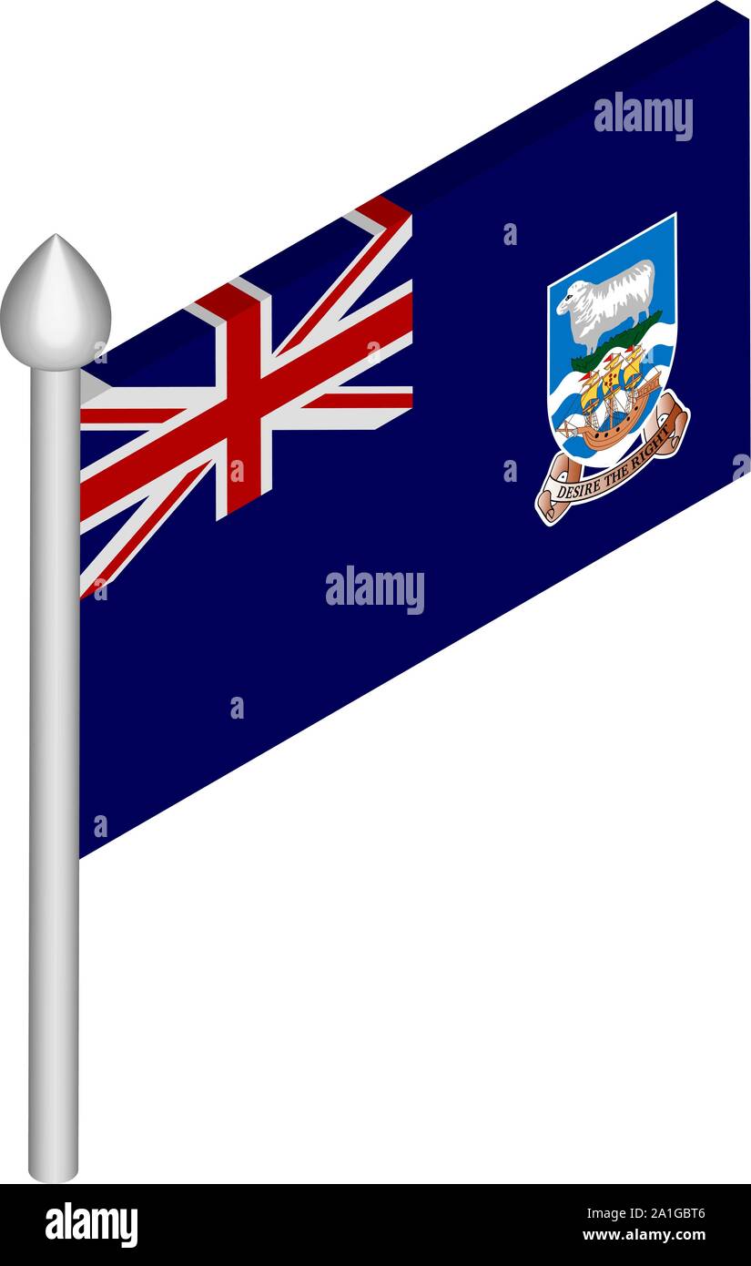 Isometrische Darstellung der Fahnenmast mit Falkland Inseln Flagge Stock Vektor