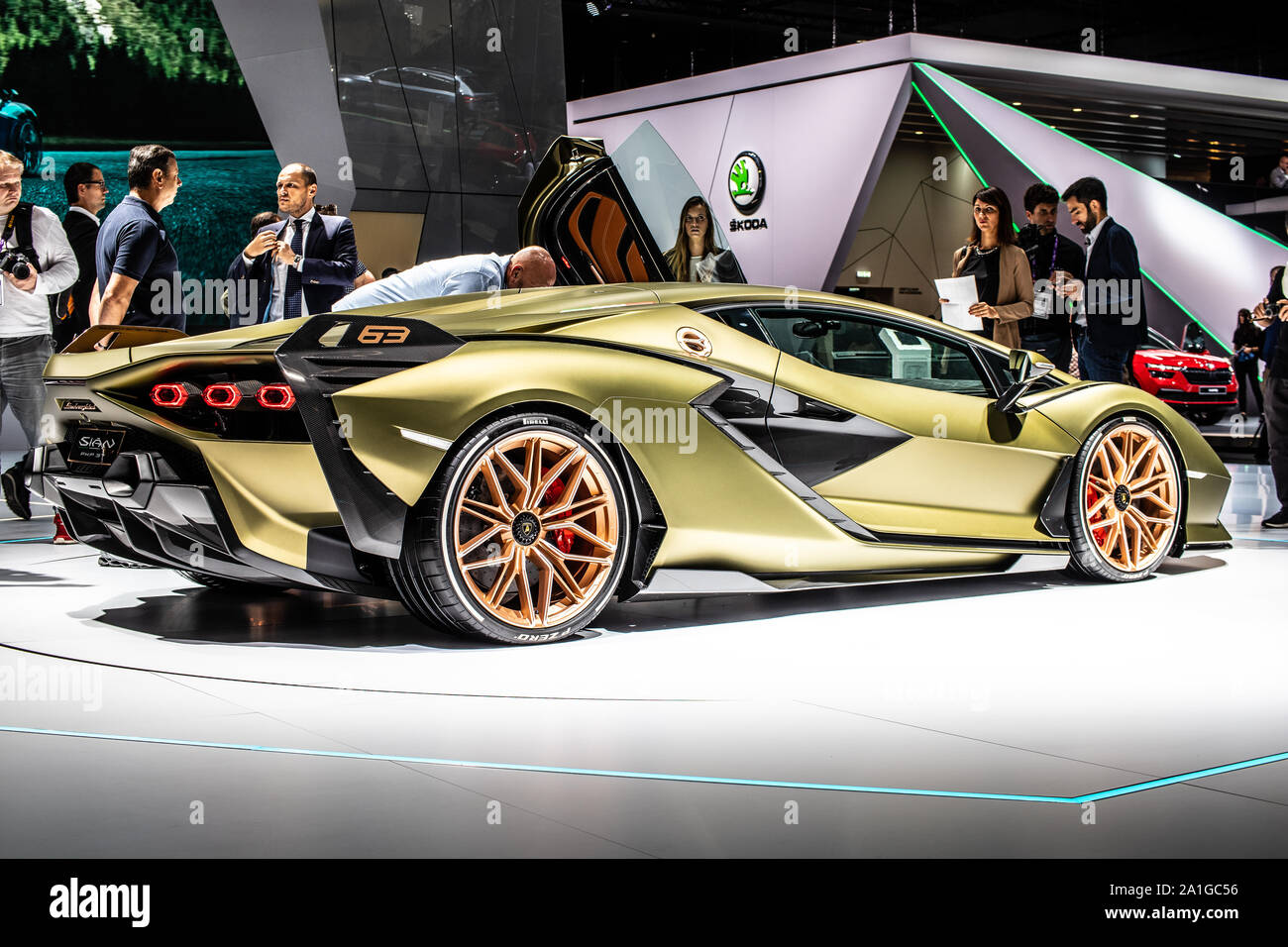 Frankfurt, Deutschland, September 10, 2019: Lamborghini Sian FKP 37 auf der IAA, 2020 Modell Jahr erste supercapacitor-basierte hybrid V12 von Automobili Lamborghini Stockfoto