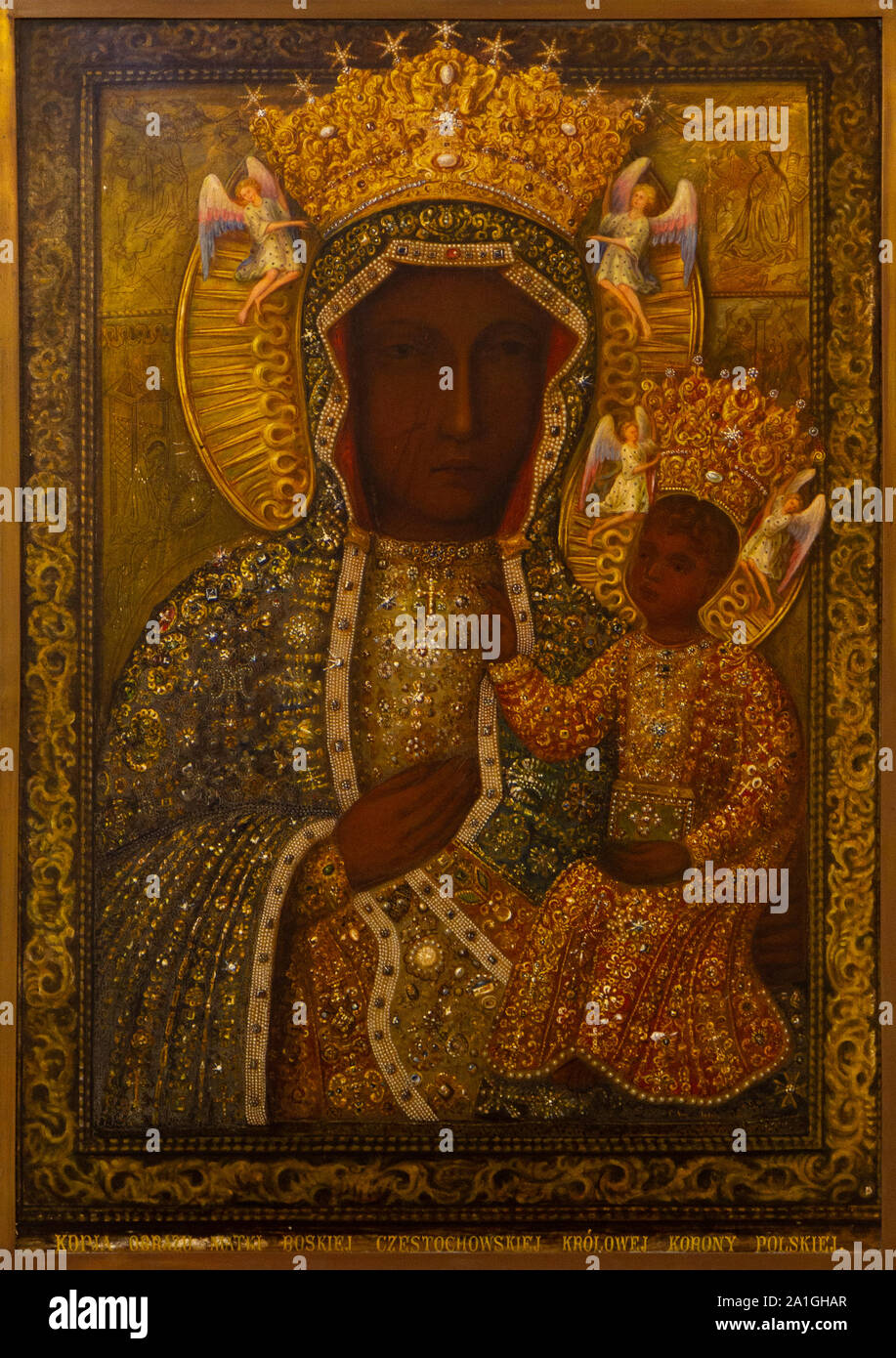 Ikone der Jungfrau Maria mit dem Jesuskind von Tschenstochau, Polen in der Kirche von Notre-Dame-de-Lorette am Denkmal des WK I (1914-1918). Stockfoto