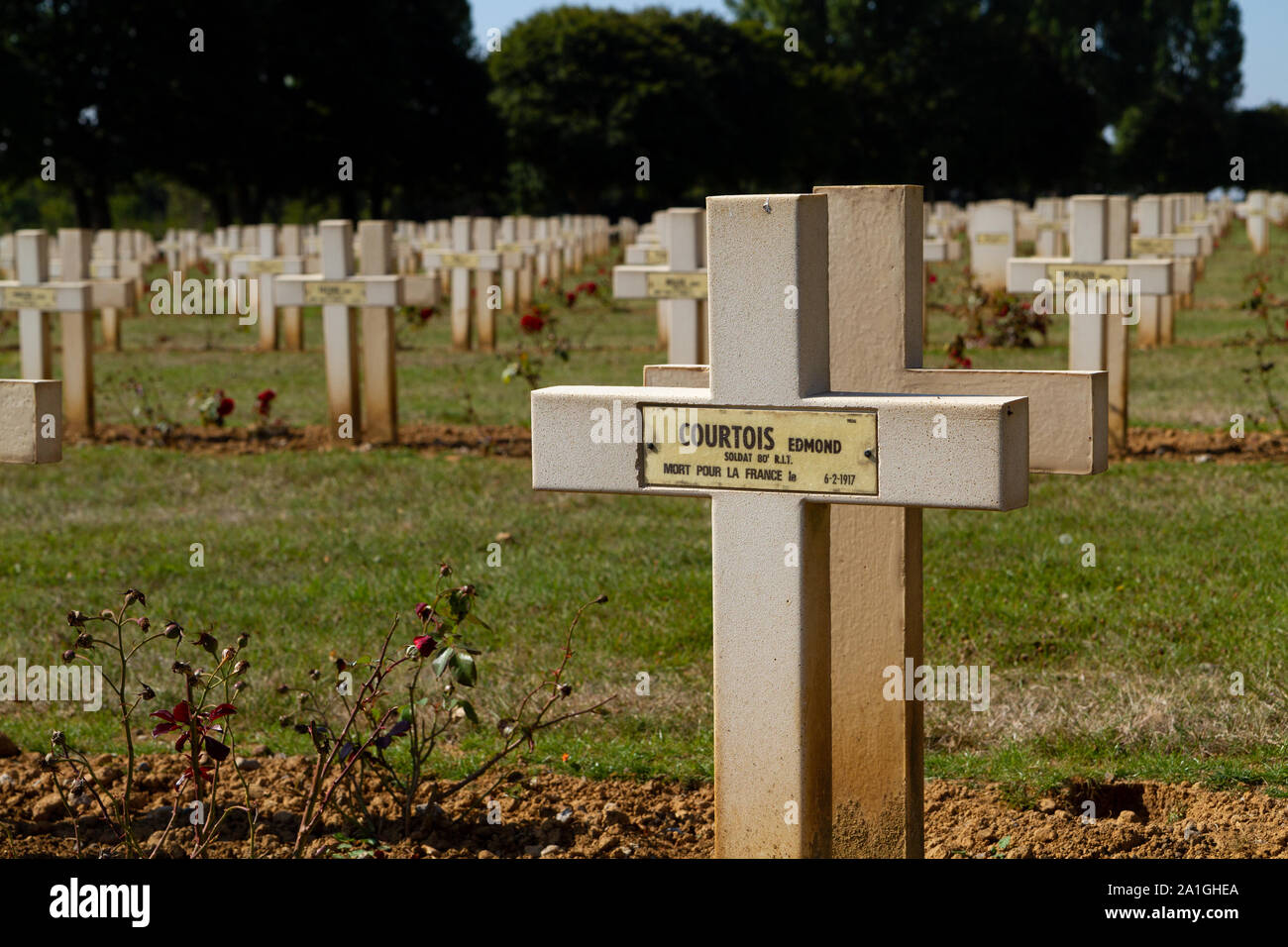 Gräber von Soldaten im Zweiten Weltkrieg gefallenen I. Nekropole von Notre-Dame-de-Lorette, Memorial der WK I (1914-1918). Stockfoto