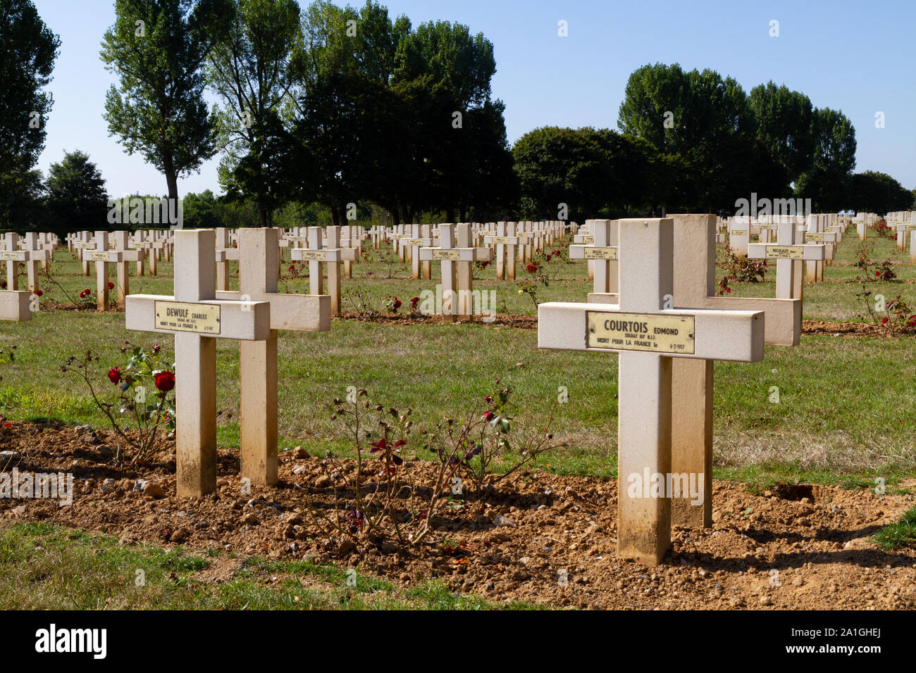 Gräber von Soldaten im Zweiten Weltkrieg gefallenen I. Nekropole von Notre-Dame-de-Lorette, Memorial der WK I (1914-1918). Stockfoto
