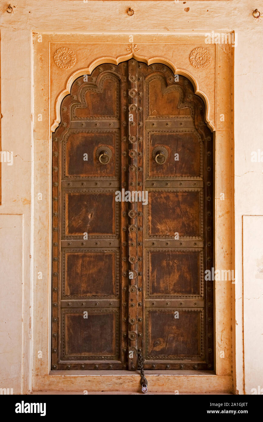 Detail der Architektur der Das Amber Fort Tempel in Rajasthan, Jaipur, Indien Stockfoto