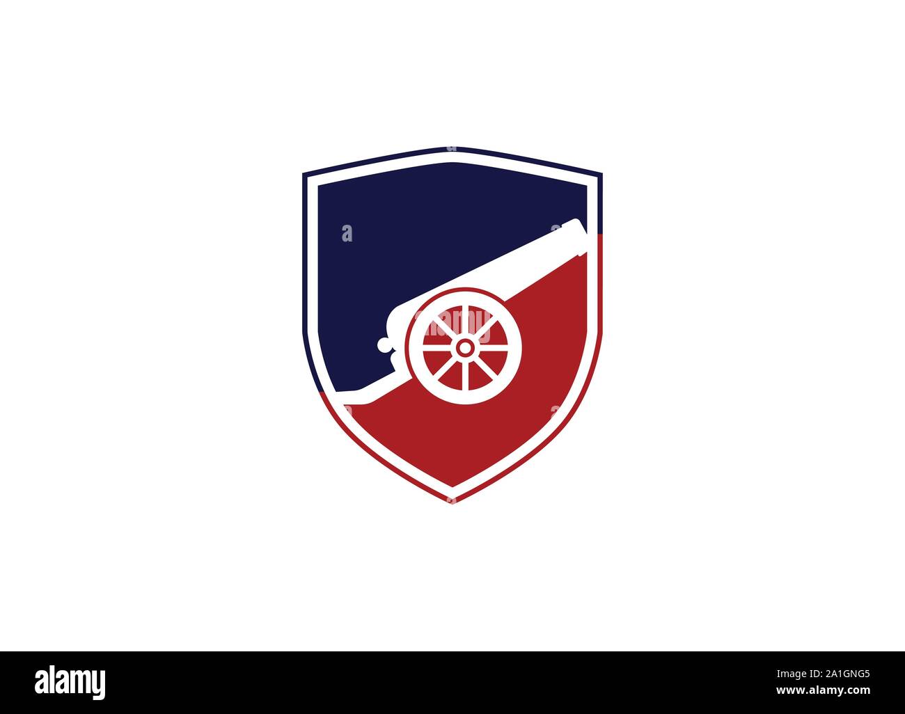 Ein Symbol über die Kanone mit Shield Logo Design Konzept, Cannon Symbol Vektor auf weißem Hintergrund für Ihre Web- und mobile App Design isoliert, Cannon logo Stock Vektor