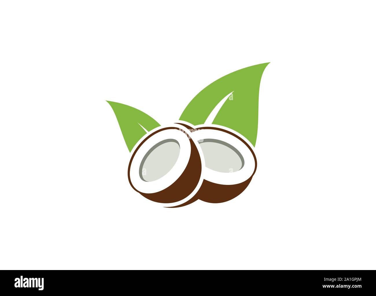 Kokosöl Logo. Natur Artikel Kokosöl Emblem. Reif Coco und halben Kokosnuss und Blätter mit Buchstaben. Gravur Stil. Coco frische Kokosnuss Wasser Stock Vektor