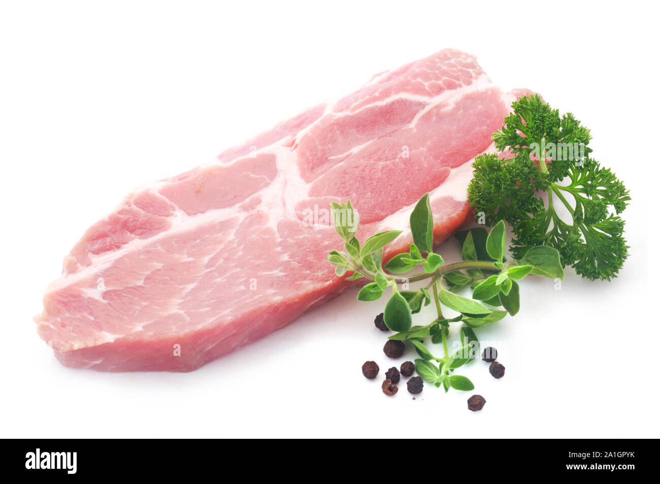 Raw Kragen von Schweinefleisch isoliert auf weißem Stockfoto