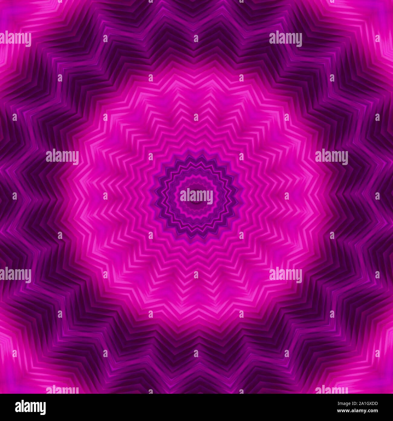 Neon circle Hintergrund in Magenta Tönen. Kaleidoskopische Muster. Futuristische Mandala. Stockfoto