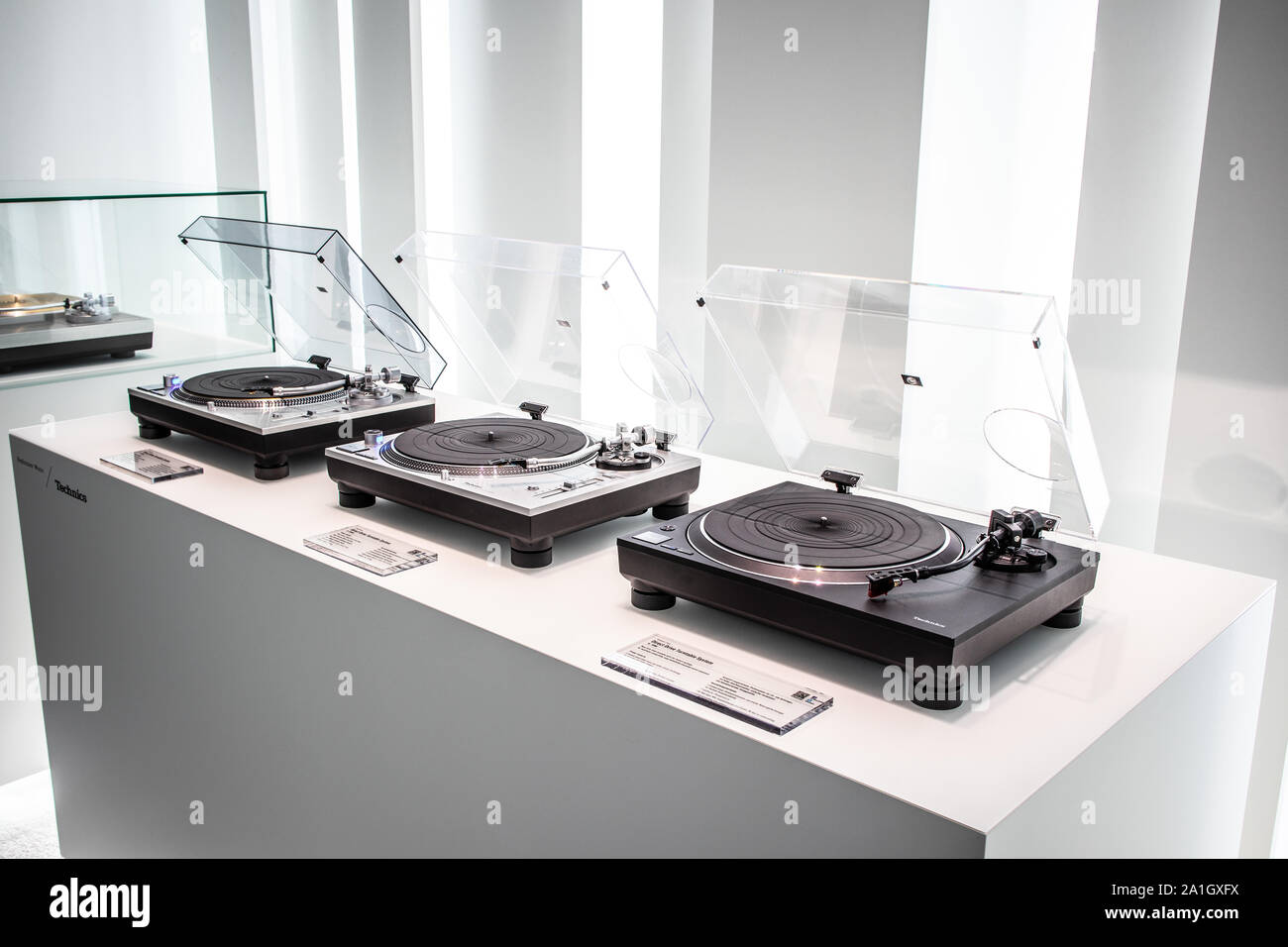 Technics Home Entertainment, Sound-Lautsprecher, Audiosteuerung, leistungsstarker Verstärker, Lautsprecher auf der Technics-Messe auf der Global Innovations Show IFA 2019 Stockfoto