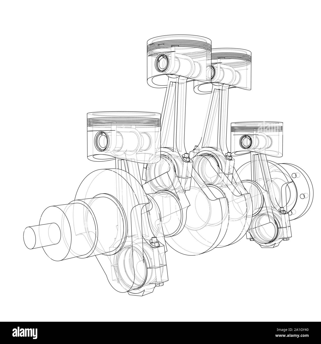 Motor Kolben skizzieren. Vektor Rendering von 3d. Wire-frame Stil. Die Schichten des sichtbaren und unsichtbaren Linien getrennt sind Stock Vektor