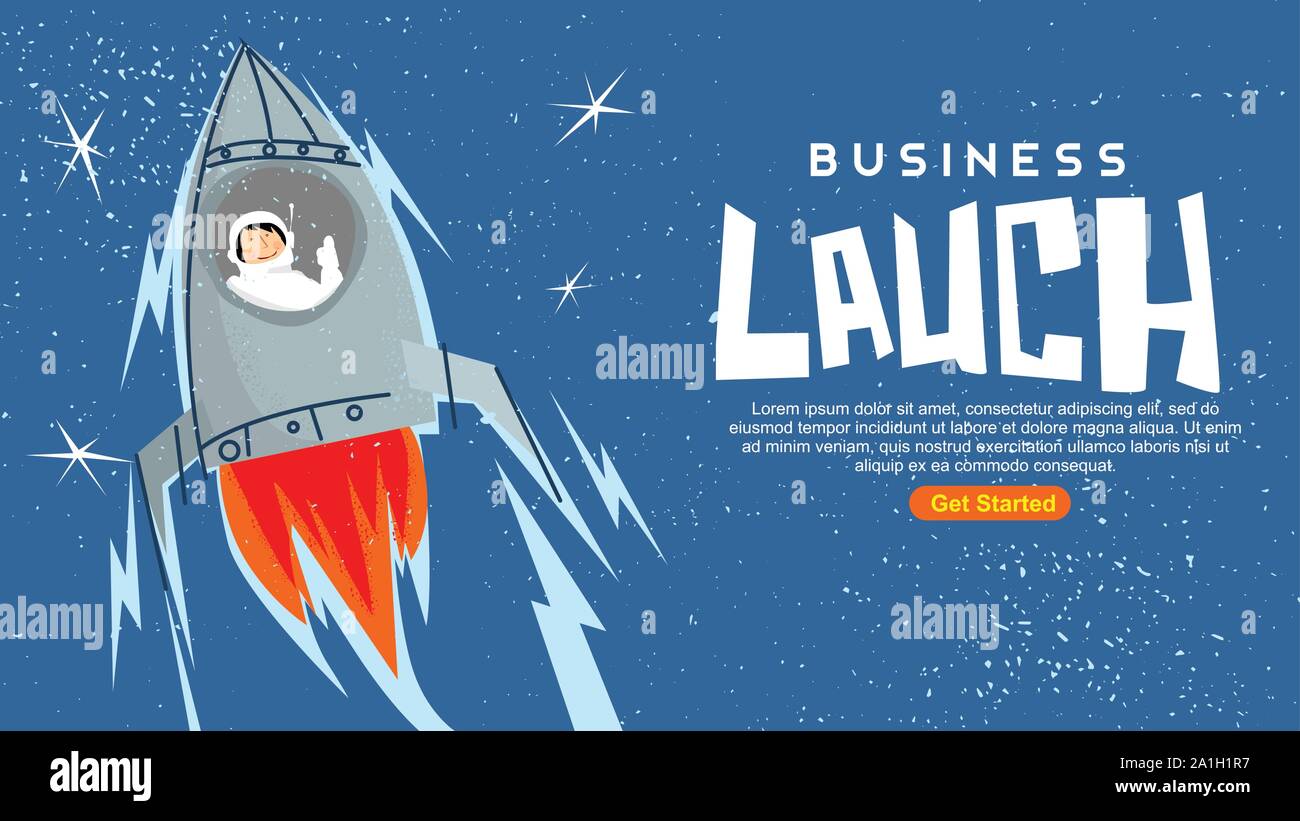 Rocket Launch mit lächelnden Astronaut Stock Vektor