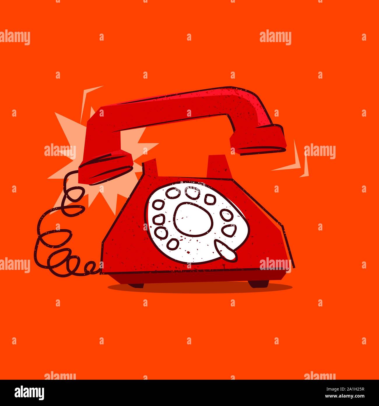 Jahrgang hand rawn Klingeln rote Telefonsymbol Cartoon Stil Abbildung Stock Vektor