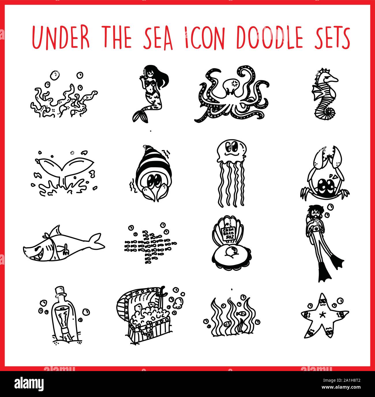 Vector Icons Set von vielen unter Meer Tier. Alle Elemente leicht zu ändern - Sie können die Farben ändern, Größe. Pack gehören Version EPS und JPG Stock Vektor