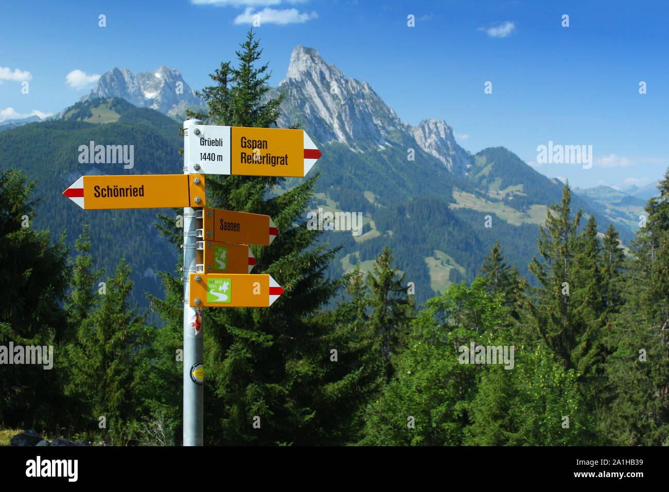 Signpost Swiss Mountain Path Stockfotos und -bilder Kaufen - Alamy