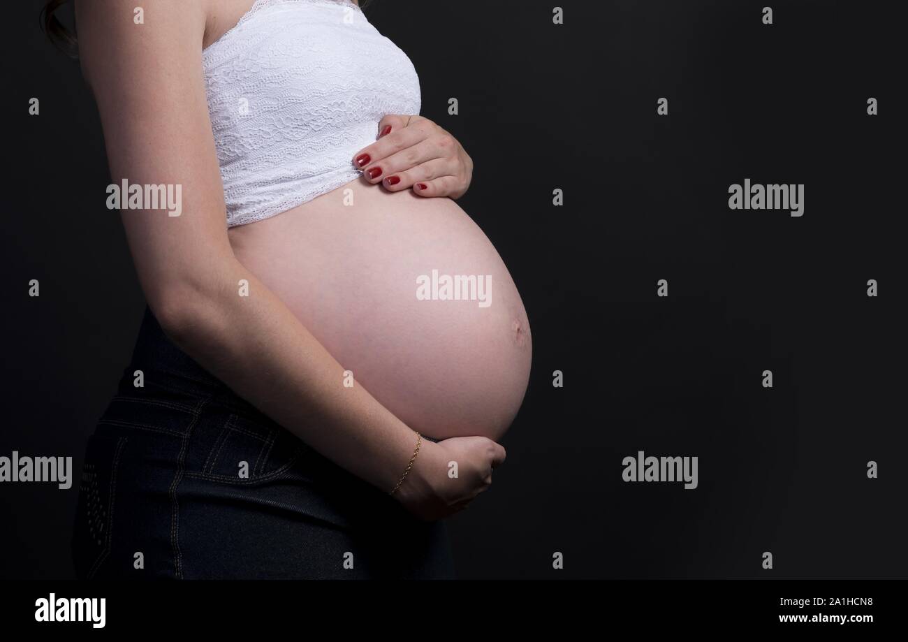 Schwanger, Schwangerschaft, Mutterschaft, Mutter, Mutter, Kind, newbaby, Geburt, Baby, Körper, Bauch, Bauch Stockfoto