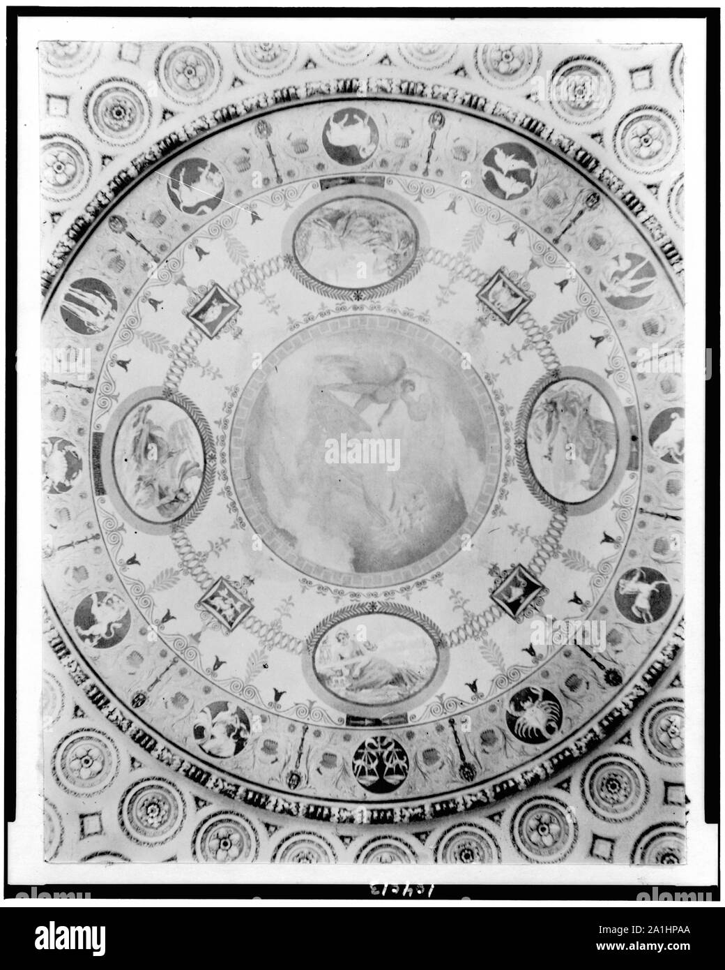 Wandmalerei von Elmer E. Garnsey, neo-Pompejanischen mit Ovale, an der Decke der Bibliothek des Congress, Washington, D.C. Stockfoto