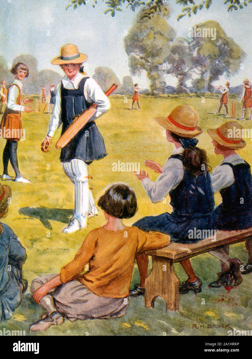 Mädchen spielen Kricket über 1925 Stockfoto