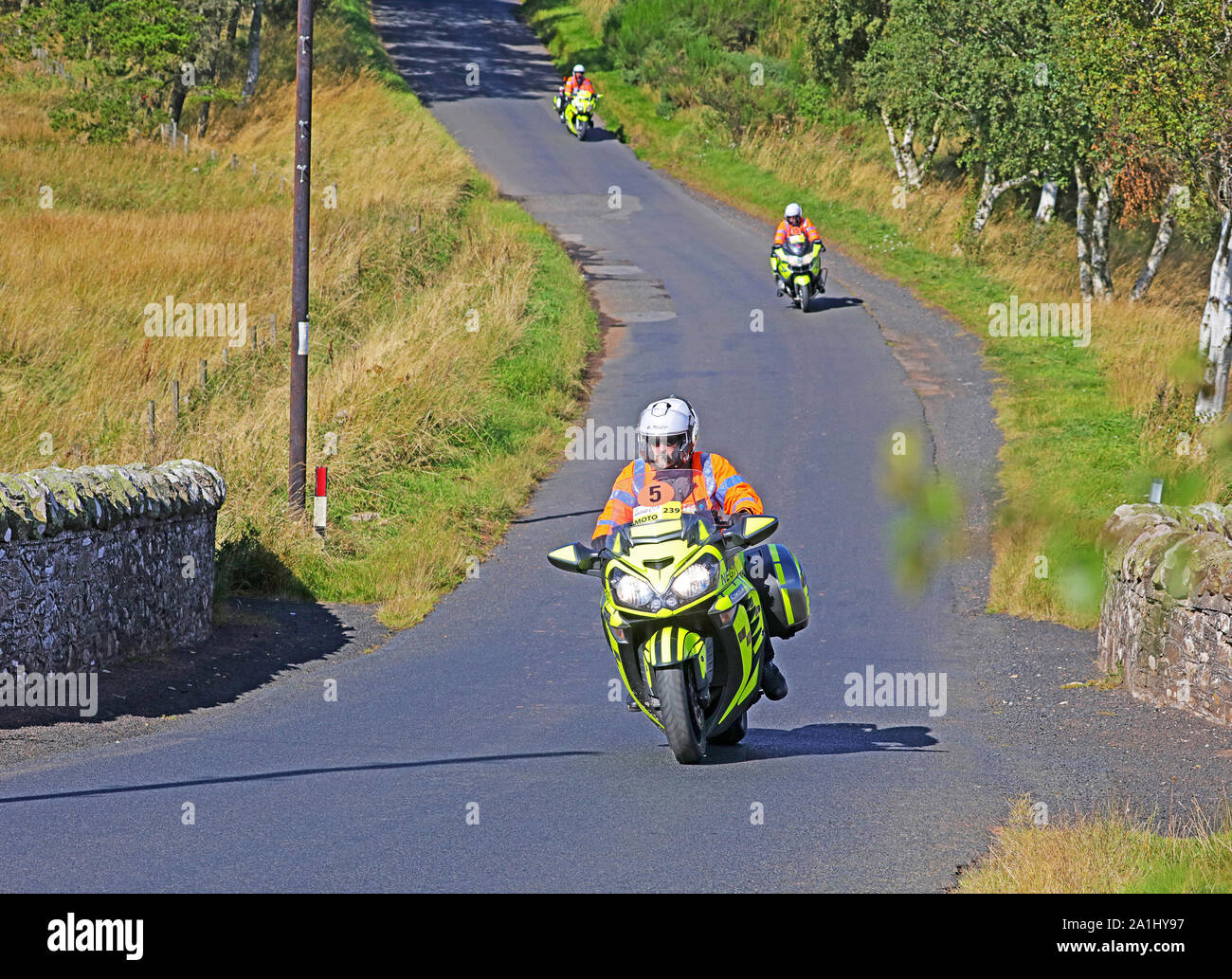 Die Fahrer für die britische Zyklus Meisterschaften. Scottish Borders 2019 Stockfoto