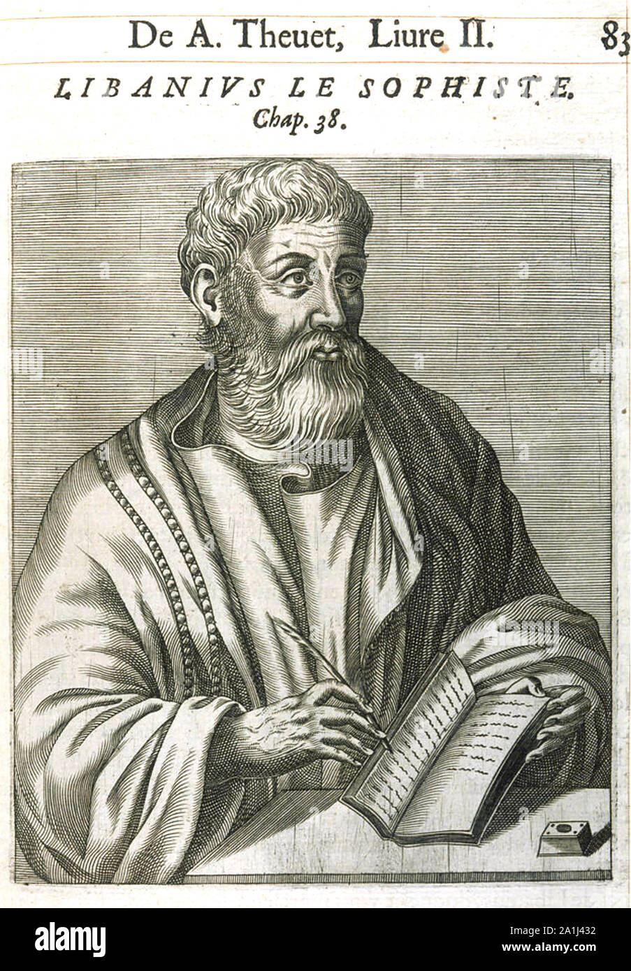 LIBANIUS (c 314 - C 393) griechischer Lehrer der Rhetorik in einem Holzschnitt aus dem 18. Jahrhundert Stockfoto