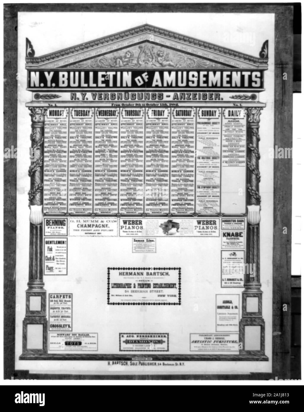 New York Bulletin von Vergnügungen ab Oktober 9. bis 15. Oktober 1882 Stockfoto