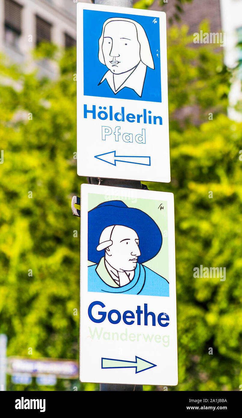 Hölderlin Pfad, Goethe Wanderweg, literarischen Spuren in der Stadt Frankfurt am Main Stockfoto
