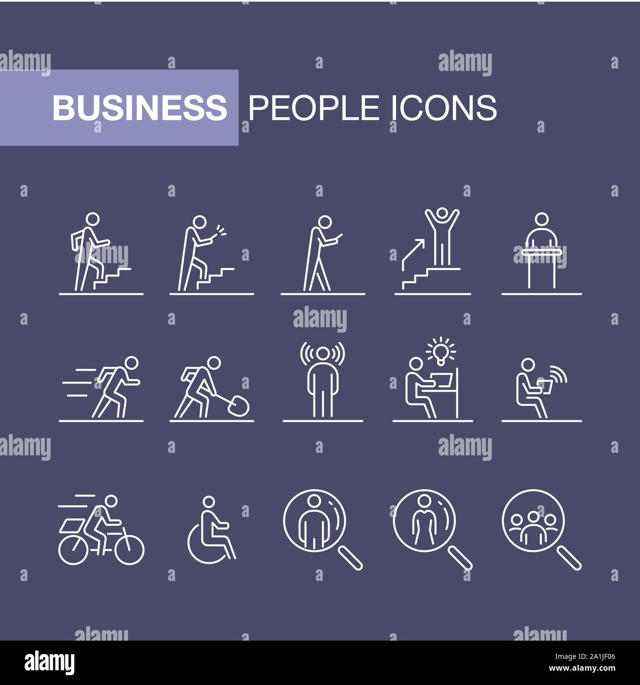 Business people Icon Set einfache Linie flache Abbildung. Stock Vektor