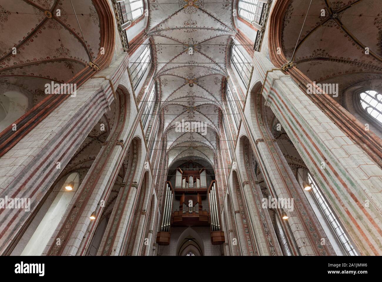 Lübeck St. Mary's Church, gotische Gewölbe, Kirchenschiff, Lübeck, Schleswig-Holstein, Deutschland Stockfoto