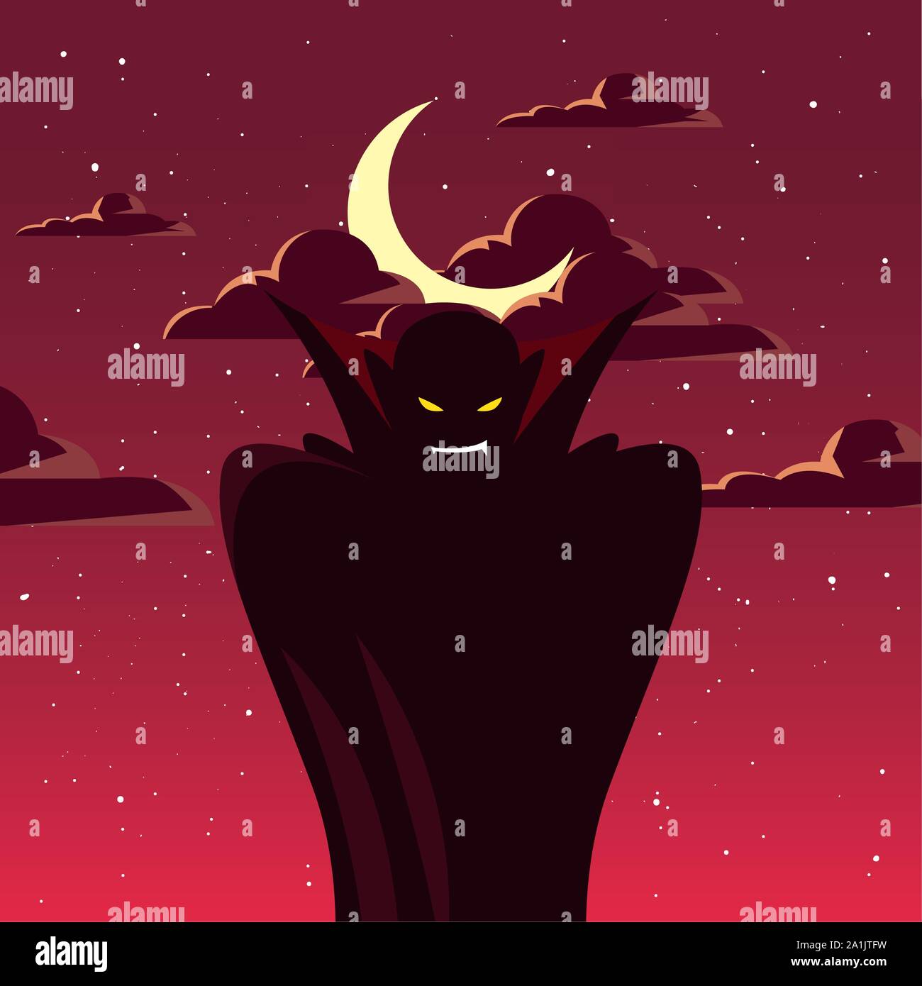 Mann verkleidet der Vampir in Szene von Halloween Vector Illustration Design Stock Vektor