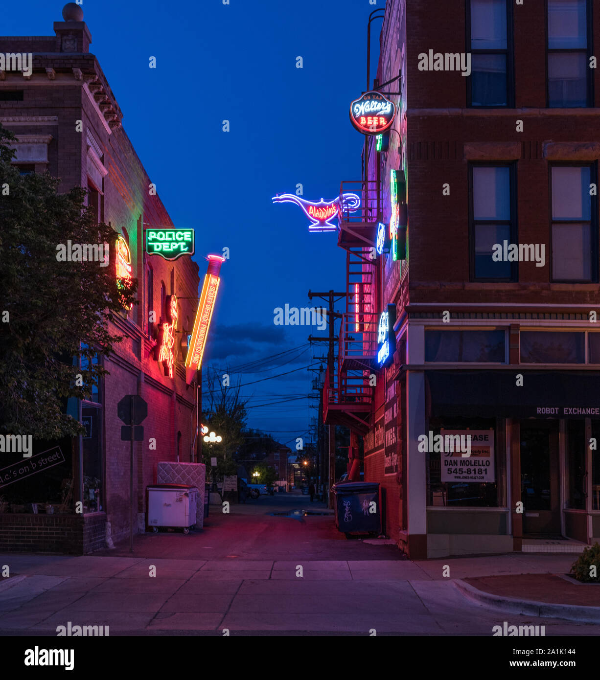 Neon Alley, einer öffentlich-Kunstprojekt in Pueblo, Colorado, geplant durch Zeichen Sammler Joseph Koncilja Stockfoto