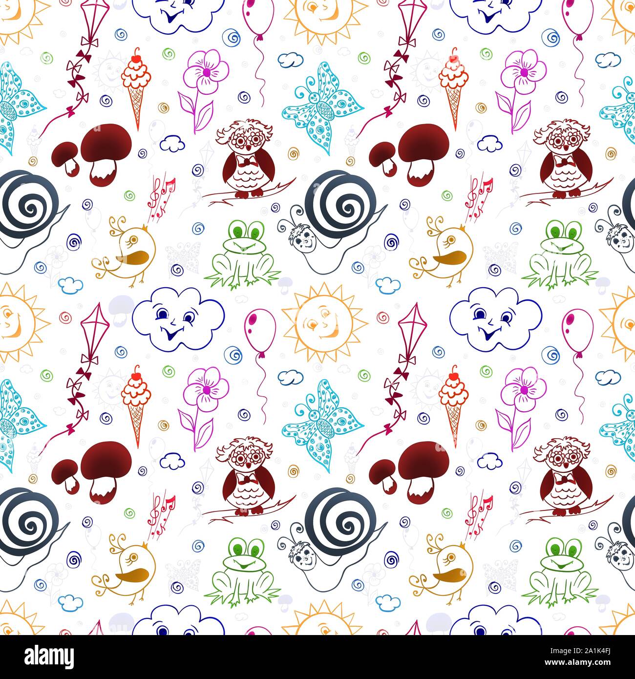 Kindisch doodles nahtlose Muster Hintergrund Vektor Stock Vektor