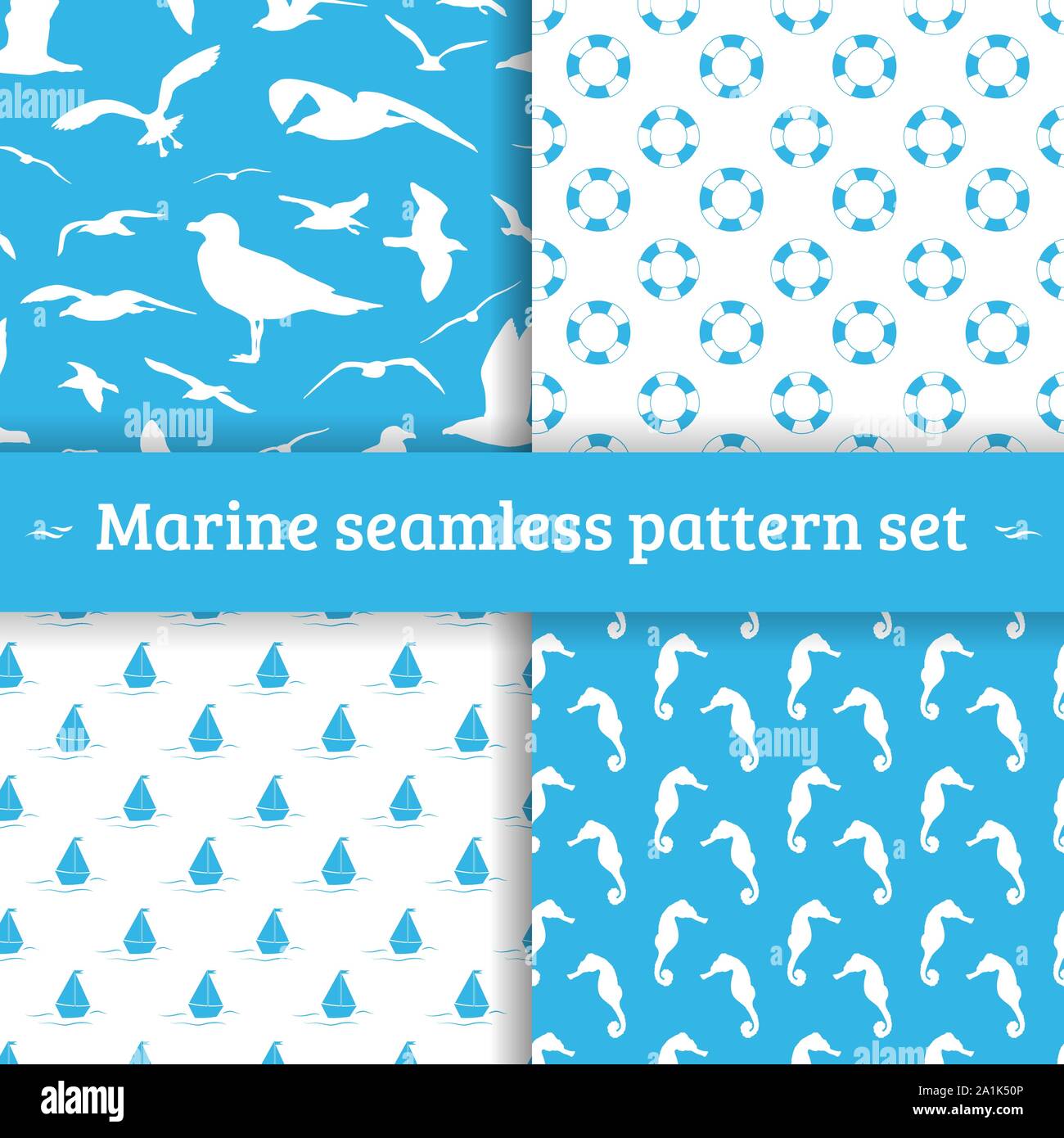 Marine nahtlose Muster set vector Hintergrund Stock Vektor