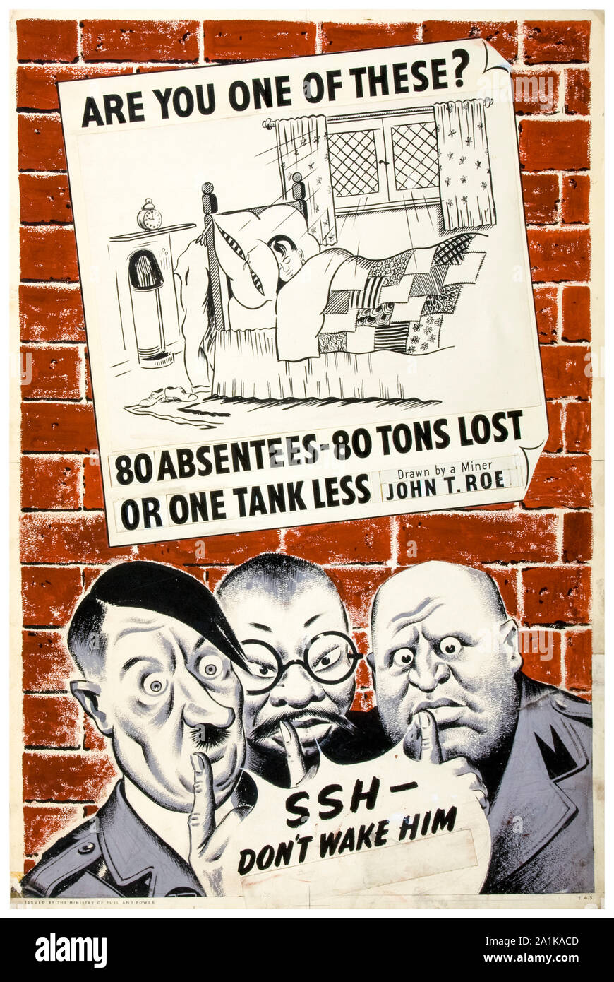 Britische, WW2, Industrie, Fehlzeiten, Mann im Bett, sind Sie einer von diesen?, 80 Abwesenden 80 Tonnen verloren, oder ein Tank weniger, Produktivität, Plakat, 1939-1946 Stockfoto