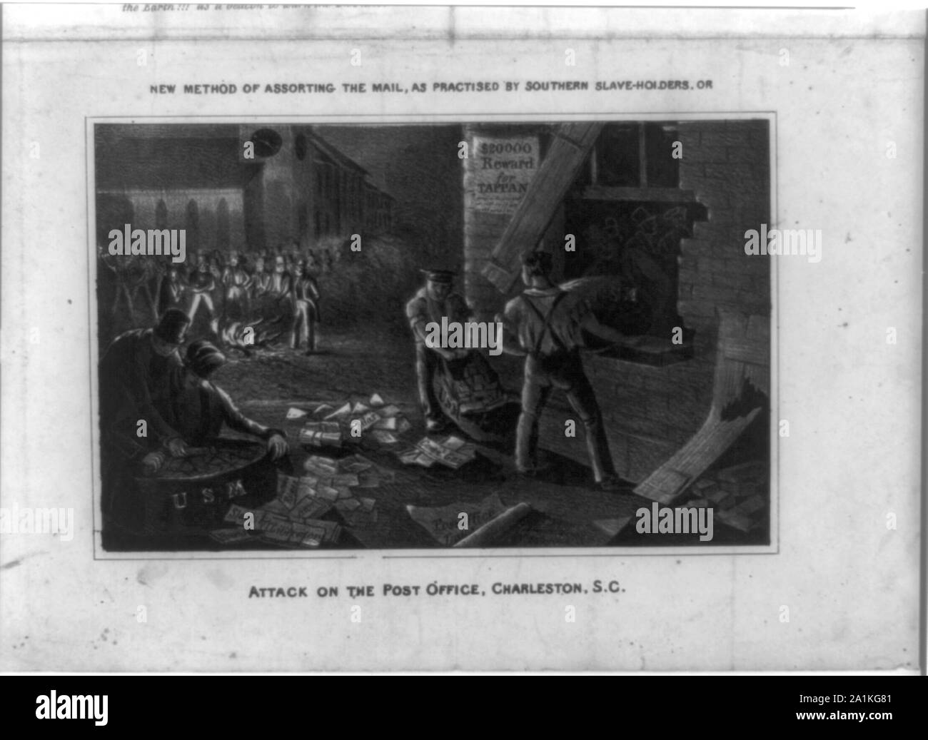 Neue Methode der auswahloptionsfenster der Post, wie sie von der südlichen Slave praktiziert - Inhaber oder Angriff auf die Post, Charleston, S.C. Stockfoto