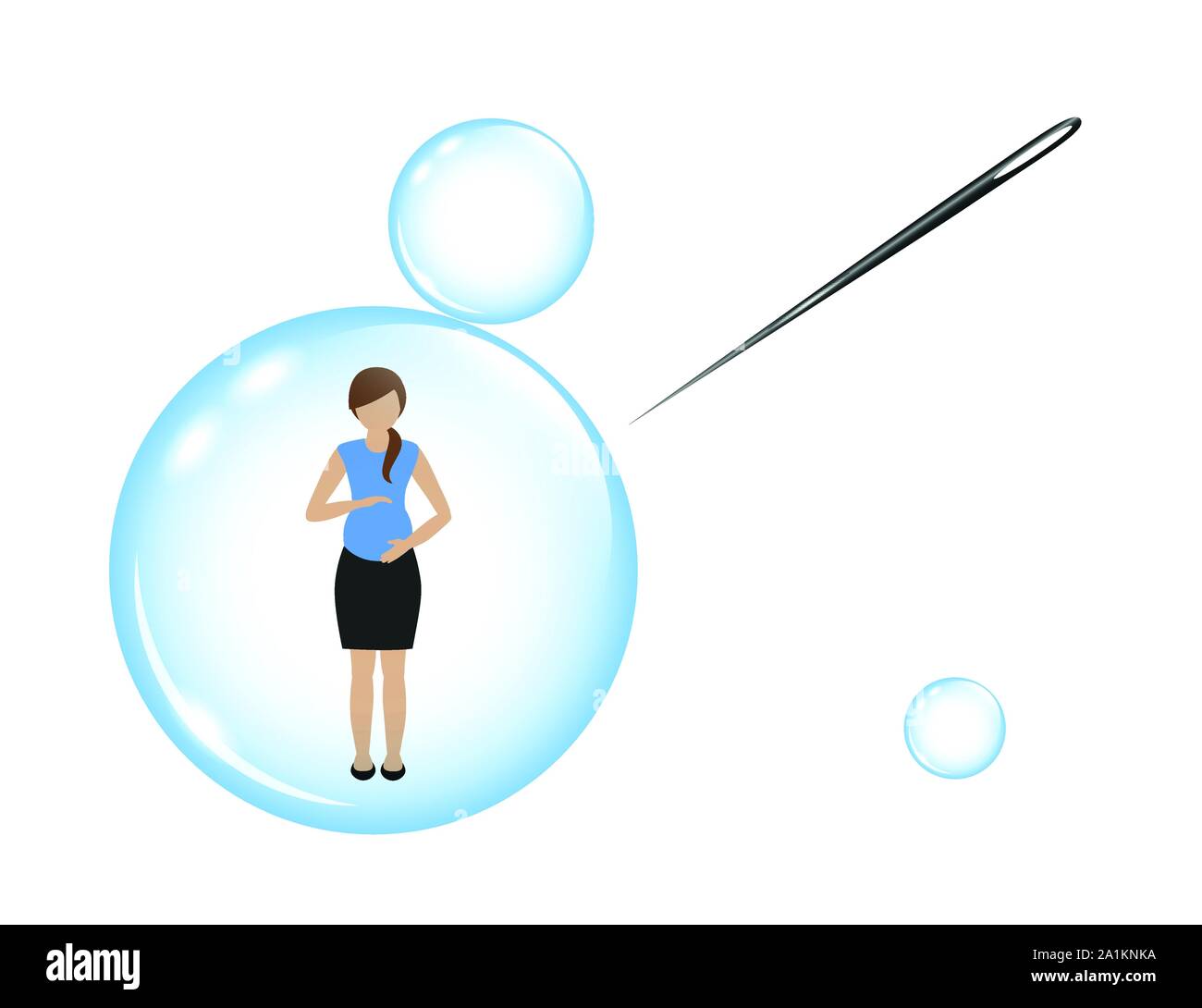 Schwangere Frau in einer Seifenblase und eine Nadel Vektor-illustration EPS 10. Stock Vektor