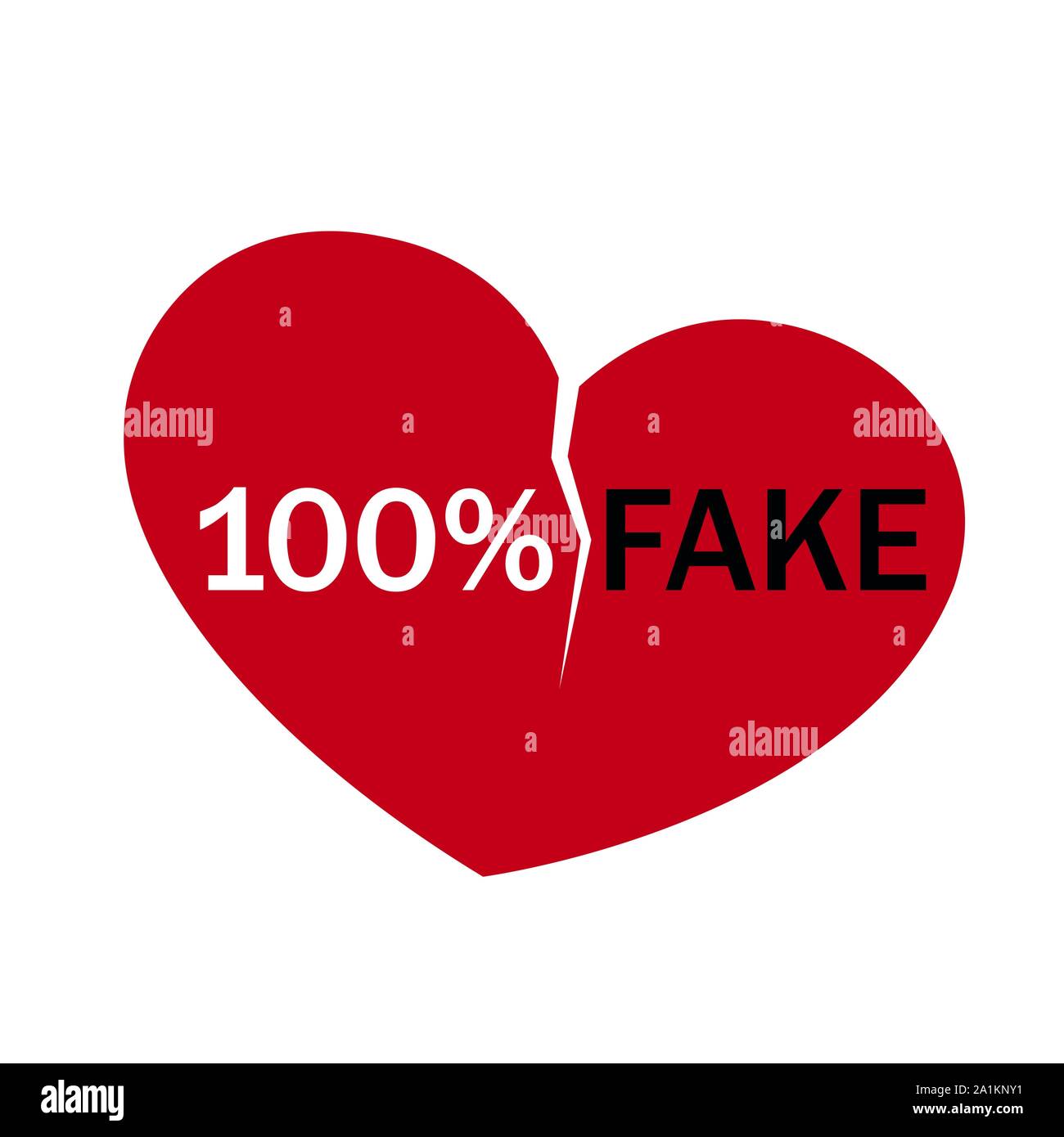 100 Prozent gefälschte Liebe gebrochenes Herz Vektor-illustration EPS 10. Stock Vektor