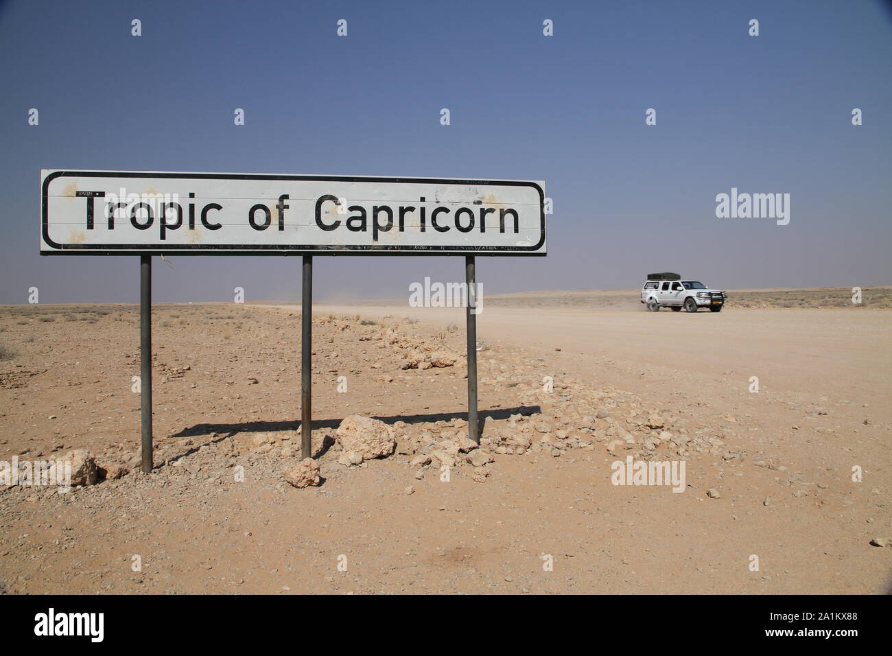 Wendekreis des Steinbocks Zeichen, Namibia, Afrika. Stockfoto