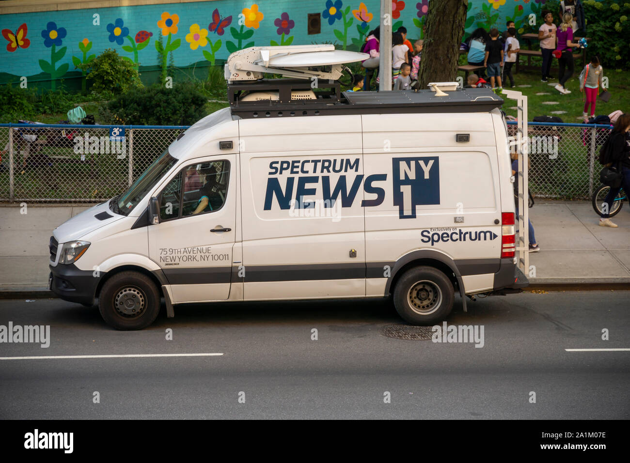 Ein Spektrum News NY1 News Van im New Yorker Stadtteil Chelsea am Mittwoch, September 18, 2019. (© Richard B. Levine) Stockfoto