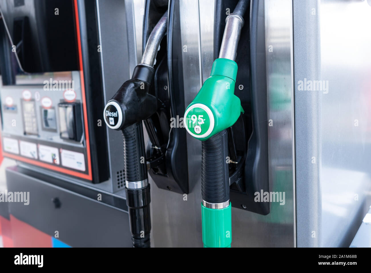 Pumpen. Diesel und Benzin. Nahaufnahme Stockfoto